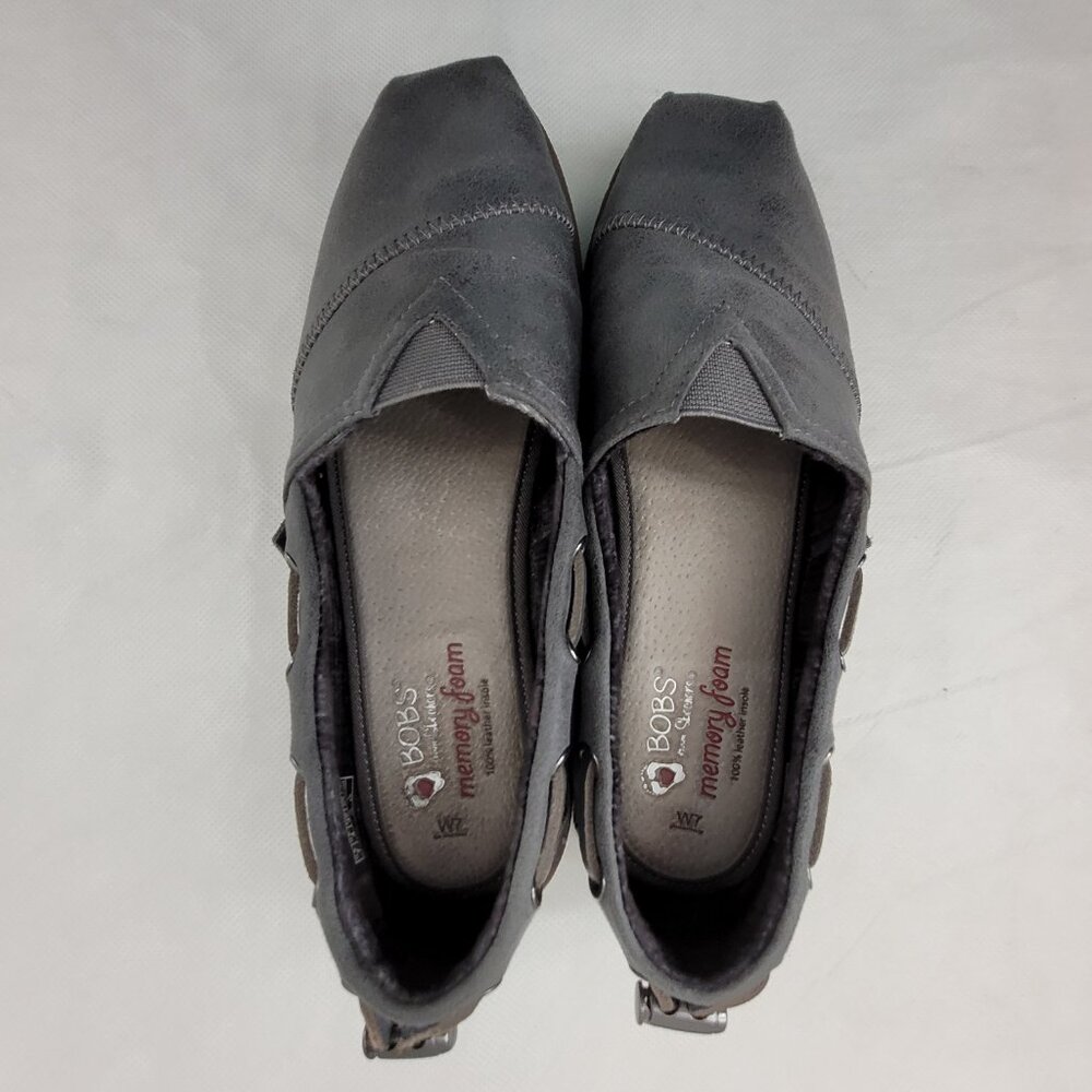 Bobs Skechers Shoes Women's 7 Gray Memory Foam Slip-on Leather Flat